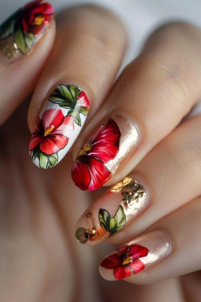 Tropical Floral Nail Art